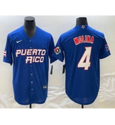 Men's Puerto Rico Baseball #4 Yadier Molina Number 2023 Blue World Baseball Classic Stitched Jersey