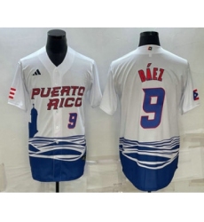 Mens Puerto Rico Baseball #9 Javier Baez Number White 2023 World Baseball Classic Stitched Jersey