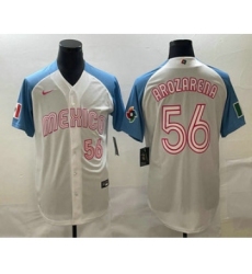 Men's Mexico Baseball #56 Randy Arozarena Number 2023 White Blue World Classic Stitched Jersey