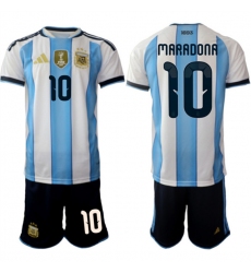 Men's Argentina #10 Diego Maradona White Blue 2025-26 Home Soccer Jersey Suit