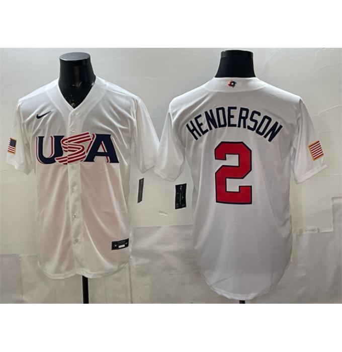 Men's USA Baseball #2 Gunnar Henderson White World Baseball Classic Stitched Jersey