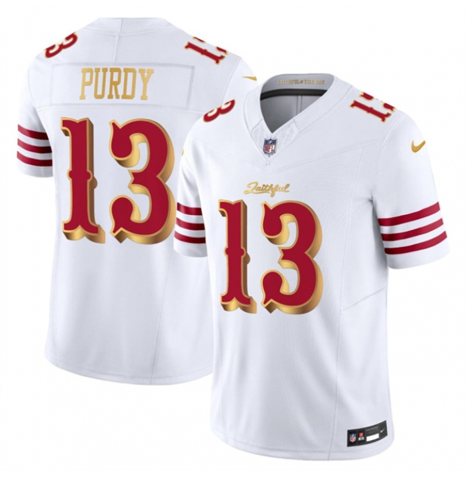 Men's San Francisco 49ers #13 Brock Purdy White Gold 2025 F.U.S.E. “Rivalries” Vapor Limited Football Stitched Jersey