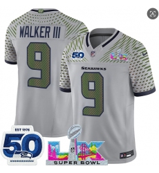 Men's Seattle Seahawks #9 Kenneth Walker III Gray 2025 F.U.S.E. Super Bowl LX And 50th Season“Rivalries” Vapor Limited Football Stitched Jersey Men's Seattle Seahawks #9 Kenneth Walker III Gray 2025 F.U.S.E. Super Bowl LX And 50th Season“Rivalries” Vapor Limited Football Stitched Jersey