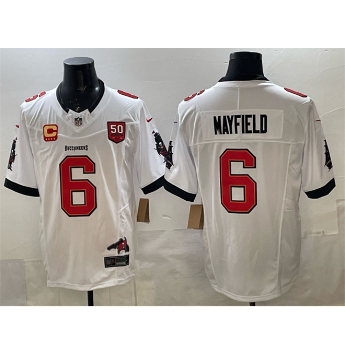 Men's Tampa Bay Buccaneers #6 Baker Mayfield White F.U.S.E. 50th Season & 4-Star C Vapor Limited Football Stitched Jersey