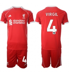 Men's Liverpool #4 Virgil 2025 Red Home Soccer Jersey Suit