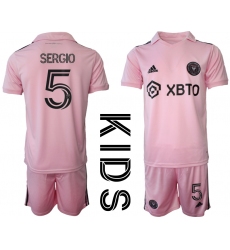 Youth Inter Miami CF #5 Sergio Pink Home Soccer Jersey