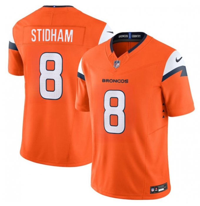 Men's Denver Broncos #8 Jarrett Stidham Orange 2025 F.U.S.E. Vapor Limited Football Stitched Jersey