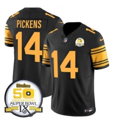 Men's Pittsburgh Steelers #14 George Pickens Black 2024 F U S E 50th Anniversary Of Super Bowl IX Color Rush Limited Stitched Jersey Men's Pittsburgh Steelers #14 George Pickens Black 2024 F U S E 50th Anniversary Of Super Bowl IX Color Rush Limited Stitched Jersey