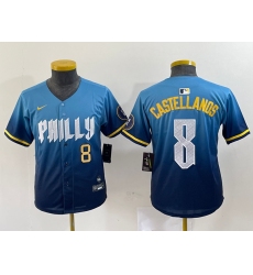 Womens Philadelphia Phillies #8 Nick Castellanos Blue 2024 City Connect Limited Stitched Jersey