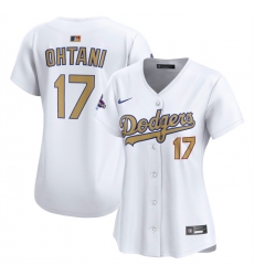 Women's Los Angeles Dodgers #17 Shohei Ohtani White 2025 Gold Collection Limited Stitched Baseball Jersey(Run Small)
