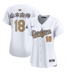 Women's Los Angeles Dodgers #18 山本由伸 White 2025 Gold Collection Limited Stitched Baseball Jersey(Run Small)
