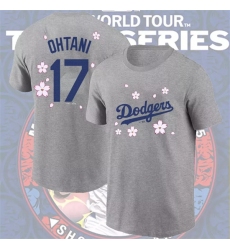 Men's Los Angeles Dodgers #17 Shohei Ohtani Gray 2025 Tokyo Series Name & Number T-Shirt