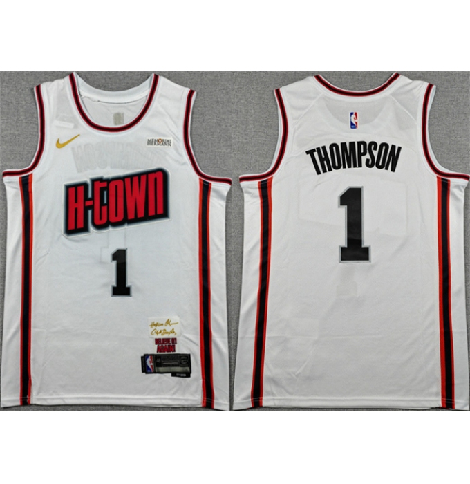 Men's Houston Rockets #1 Amen Thompson White 2024-25 City Edition Stitched Jersey