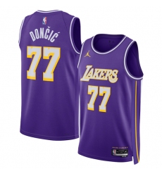 Men's Los Angeles Lakers #77 Luka Doncic Purple 2025 Statement Edition Stitched Basketball Jersey