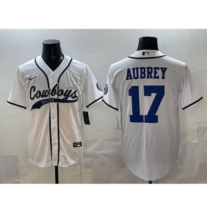 Men's Dallas Cowboys #17 Brandon Aubrey White Cool Base Stitched Baseball Jersey