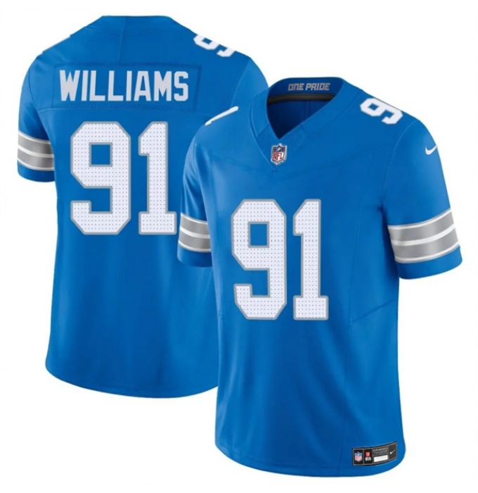 Men's Detroit Lions #91 Tyleik Williams Blue 2025 F.U.S.E. Vapor Limited Football Stitched Game Jersey
