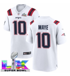 Men's New England Patriots #10 Drake Maye White 2025 2026 Super Bowl LX F U S E Stitched Jersey