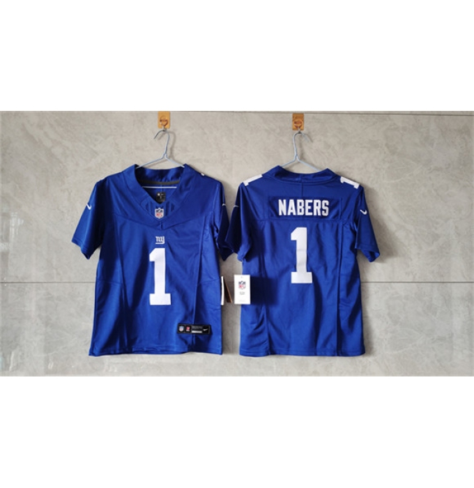 Women's New York Giants #1 Malik Nabers Blue F.U.S.E. Vapor Limited Stitched Jersey(Run Small)