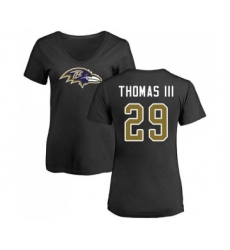 Football Women's Baltimore Ravens #29 Earl Thomas III Black Name & Number Logo T-Shirt