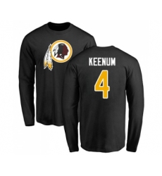 Football Washington Redskins #4 Case Keenum Black Name & Number Logo Long Sleeve T-Shirt