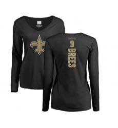 Football Women's New Orleans Saints #9 Drew Brees Black Backer Slim Fit Long Sleeve T-Shirt