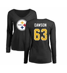 Football Women's Pittsburgh Steelers #63 Dermontti Dawson Black Name & Number Logo Slim Fit Long Sleeve T-Shirt