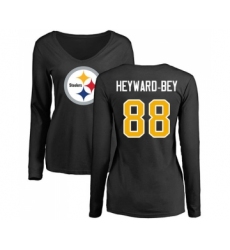 Football Women's Pittsburgh Steelers #88 Darrius Heyward-Bey Black Name & Number Logo Slim Fit Long Sleeve T-Shirt