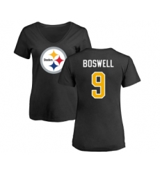 Football Women's Pittsburgh Steelers #9 Chris Boswell Black Name & Number Logo Slim Fit T-Shirt