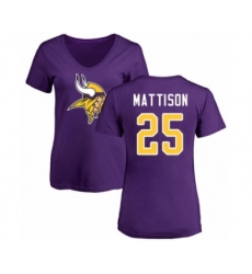 Football Women's Minnesota Vikings #25 Alexander Mattison Purple Name & Number Logo Slim Fit T-Shirt