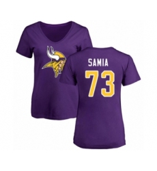 Football Women's Minnesota Vikings #73 Dru Samia Purple Name & Number Logo Slim Fit T-Shirt