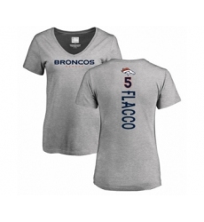 Football Women's Denver Broncos #5 Joe Flacco Ash Backer V-Neck T-Shirt