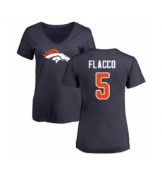 Football Women's Denver Broncos #5 Joe Flacco Navy Blue Name & Number Logo T-Shirt