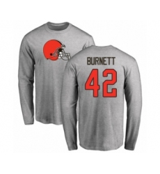 Football Cleveland Browns #42 Morgan Burnett Ash Name & Number Logo Long Sleeve T-Shirt
