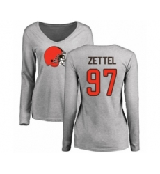 Football Women's Cleveland Browns #97 Anthony Zettel Ash Name & Number Logo Long Sleeve T-Shirt
