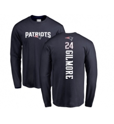 Football New England Patriots #24 Stephon Gilmore Navy Blue Backer Long Sleeve T-Shirt