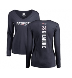 Football Women's New England Patriots #24 Stephon Gilmore Navy Blue Backer Slim Fit Long Sleeve T-Shirt
