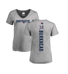 Football Women's New England Patriots #34 Rex Burkhead Ash Backer V-Neck T-Shirt