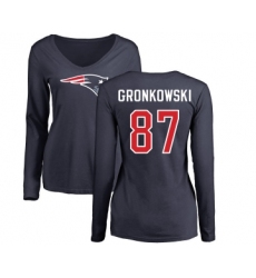 Football Women's New England Patriots #87 Rob Gronkowski Navy Blue Name & Number Logo Slim Fit Long Sleeve T-Shirt