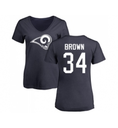Football Women's Los Angeles Rams #34 Malcolm Brown Navy Blue Name & Number Logo Slim Fit T-Shirt