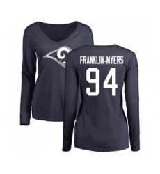 Football Women's Los Angeles Rams #94 John Franklin-Myers Navy Blue Name & Number Logo Slim Fit Long Sleeve T-Shirt