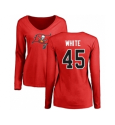 Football Women's Tampa Bay Buccaneers #45 Devin White Red Name & Number Logo Long Sleeve T-Shirt