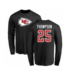 Football Kansas City Chiefs #25 Darwin Thompson Black Name & Number Logo Long Sleeve T-Shirt