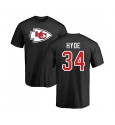 Football Kansas City Chiefs #34 Carlos Hyde Black Name & Number Logo T-Shirt