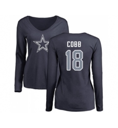 Football Women's Dallas Cowboys #18 Randall Cobb Navy Blue Name & Number Logo Slim Fit Long Sleeve T-Shirt