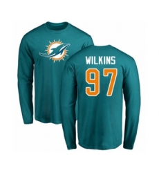 Football Miami Dolphins #97 Christian Wilkins Aqua Green Name & Number Logo Long Sleeve T-Shirt