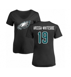 Women's Philadelphia Eagles #19 JJ Arcega-Whiteside Black Name & Number Logo Slim Fit T-Shirt