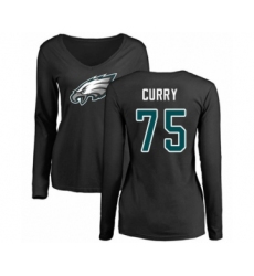Women's Philadelphia Eagles #75 Vinny Curry Black Name & Number Logo Slim Fit Long Sleeve T-Shirt.