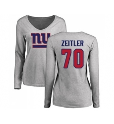 Football Women's New York Giants #70 Kevin Zeitler Ash Name & Number Logo Long Sleeve T-Shirt