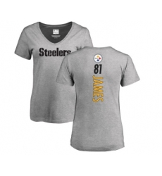 Football Women's Pittsburgh Steelers #81 Jesse James Ash Backer V-Neck T-Shirt