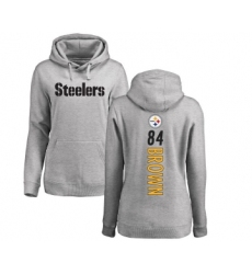 Football Women's Pittsburgh Steelers #84 Antonio Brown Ash Backer Pullover Hoodie
